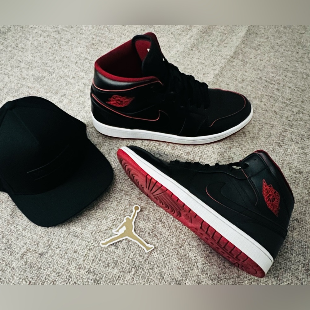 Air Jordan 1 Mid 'Black Red' - Men’s Size 11 - Color: Black/Gym Red/White